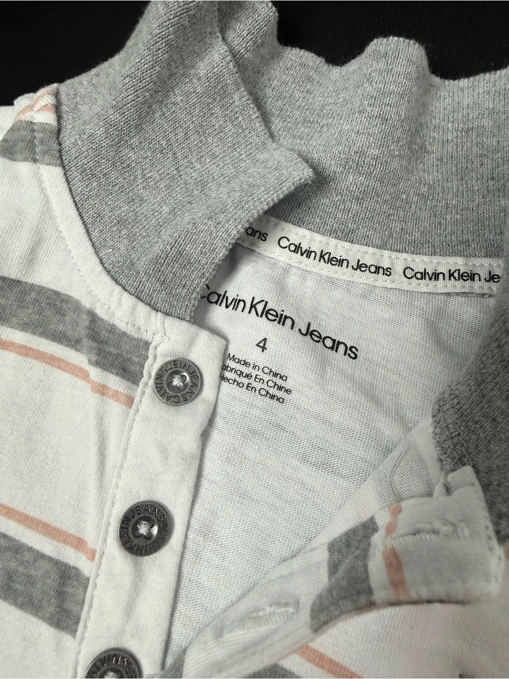 CK Kids Striped Polo Set in Beige, Gray and Pink size 4